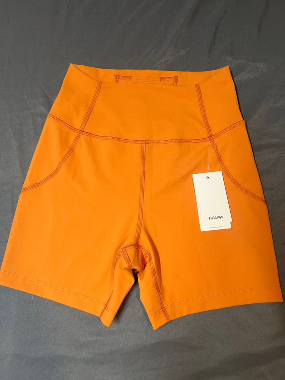 High-Rise Orange Bike Shorts with Wide Waistband